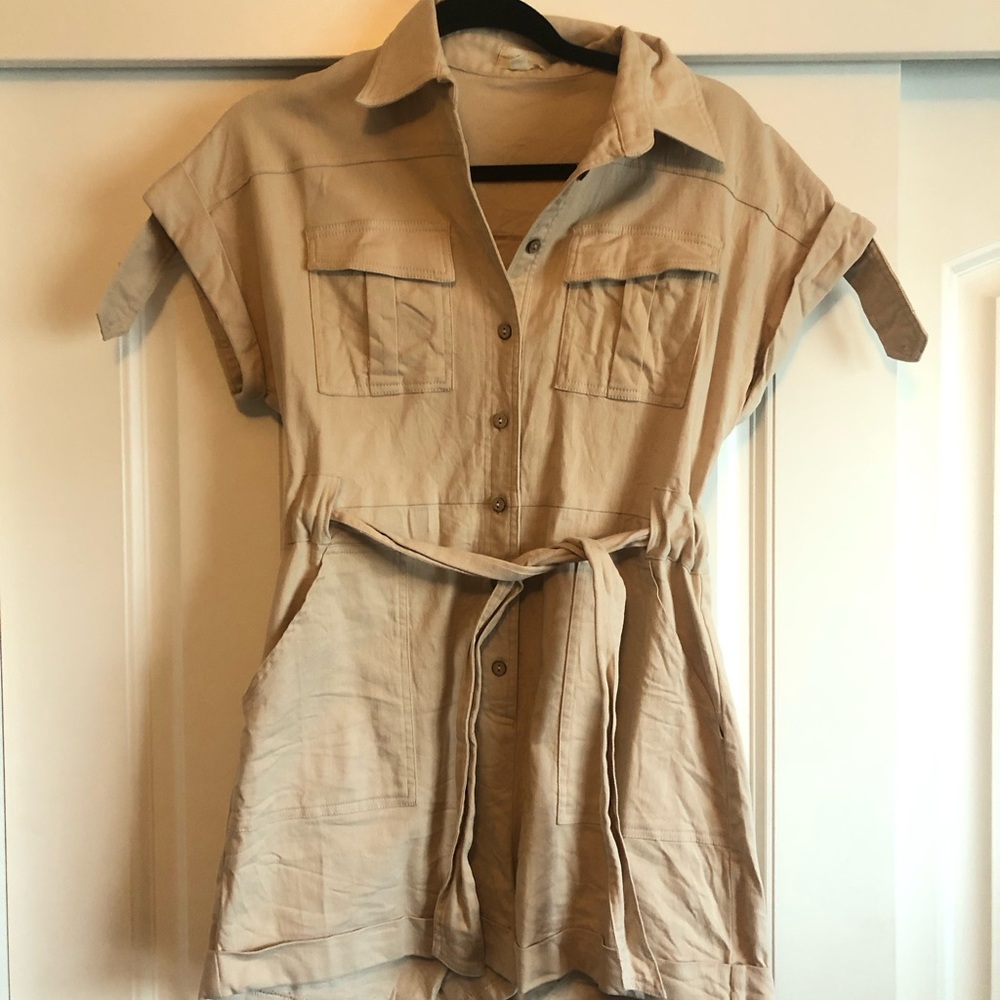 Tan Button-Up Shirt Romper